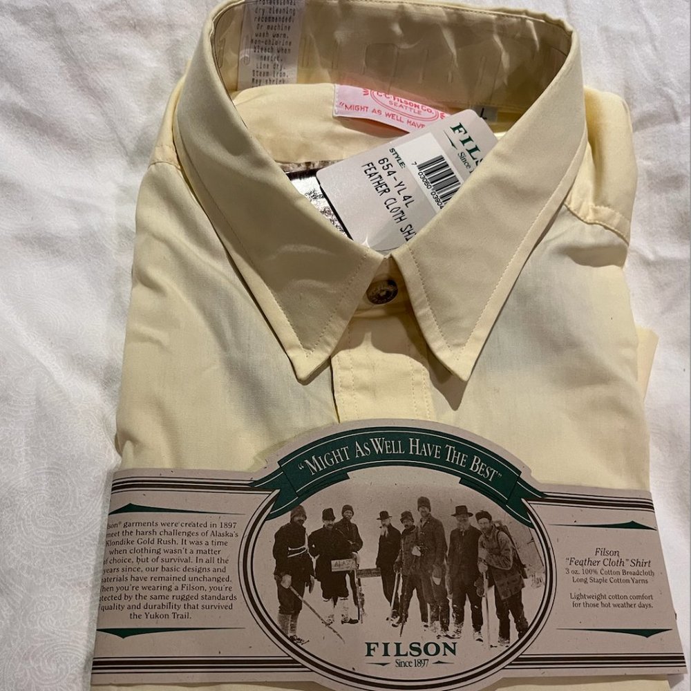 Filson Feather Cloth Shirt, Short Sleeve, Light Yellow - NWT